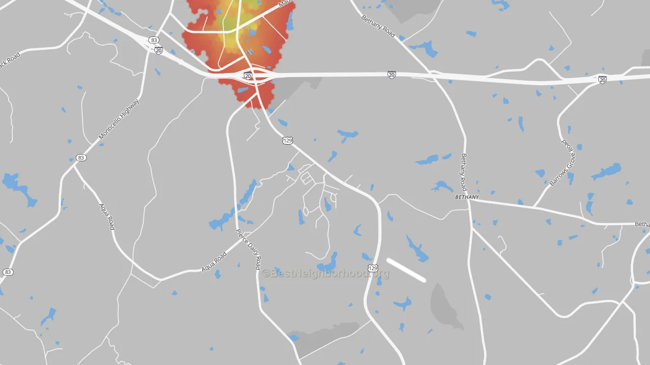 Walk Grade map of Beacon Heights, GA, walkable areas in green and car-dependent areas in red