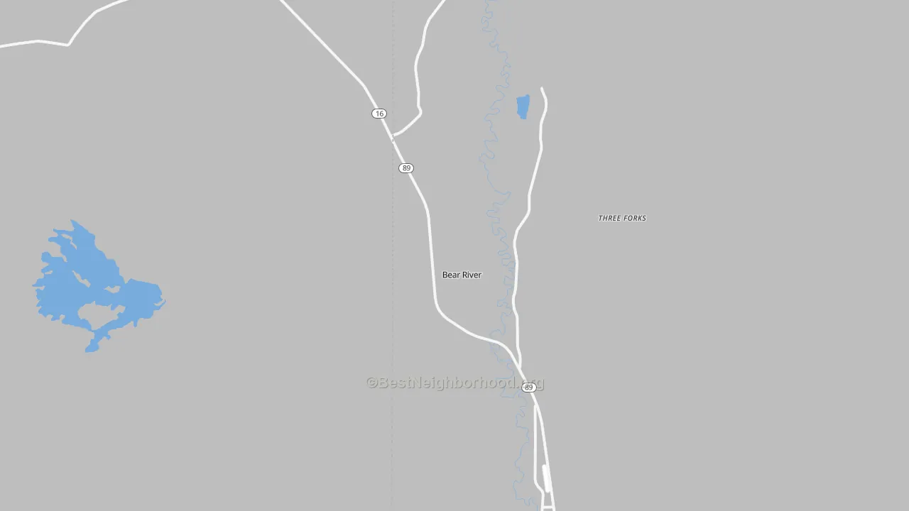 Walk Grade map of Bear River, WY, walkable areas in green and car-dependent areas in red