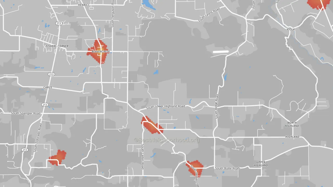Walk Grade map of Beavercreek, OR, walkable areas in green and car-dependent areas in red