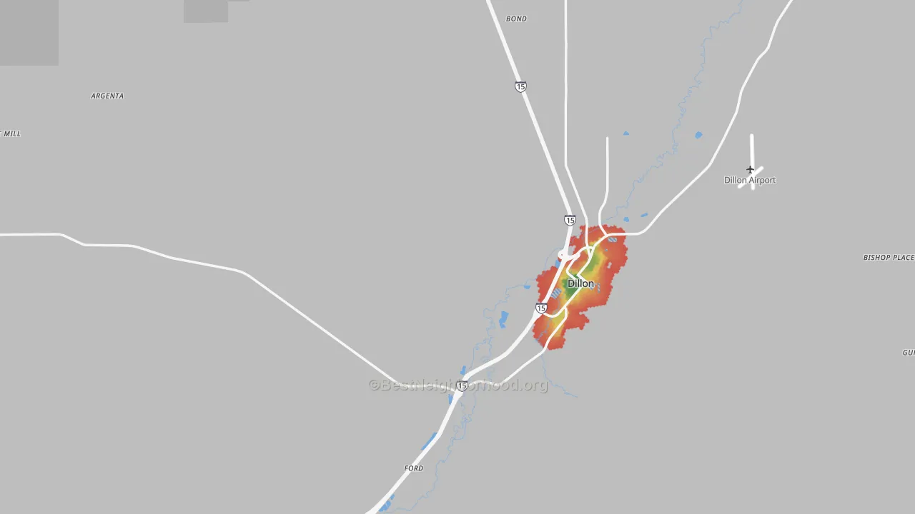 Walk Grade map of Beaverhead County, MT, walkable areas in green and car-dependent areas in red