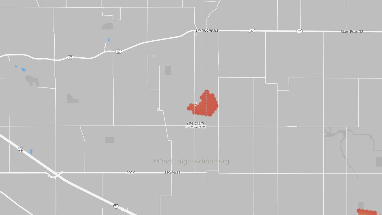 Walk Grade map of Beckville, IN, walkable areas in green and car-dependent areas in red