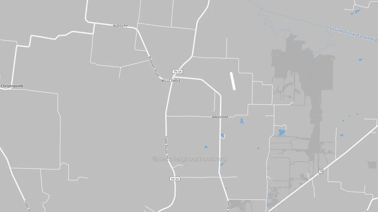Walk Grade map of Belle Eagle, TN, walkable areas in green and car-dependent areas in red