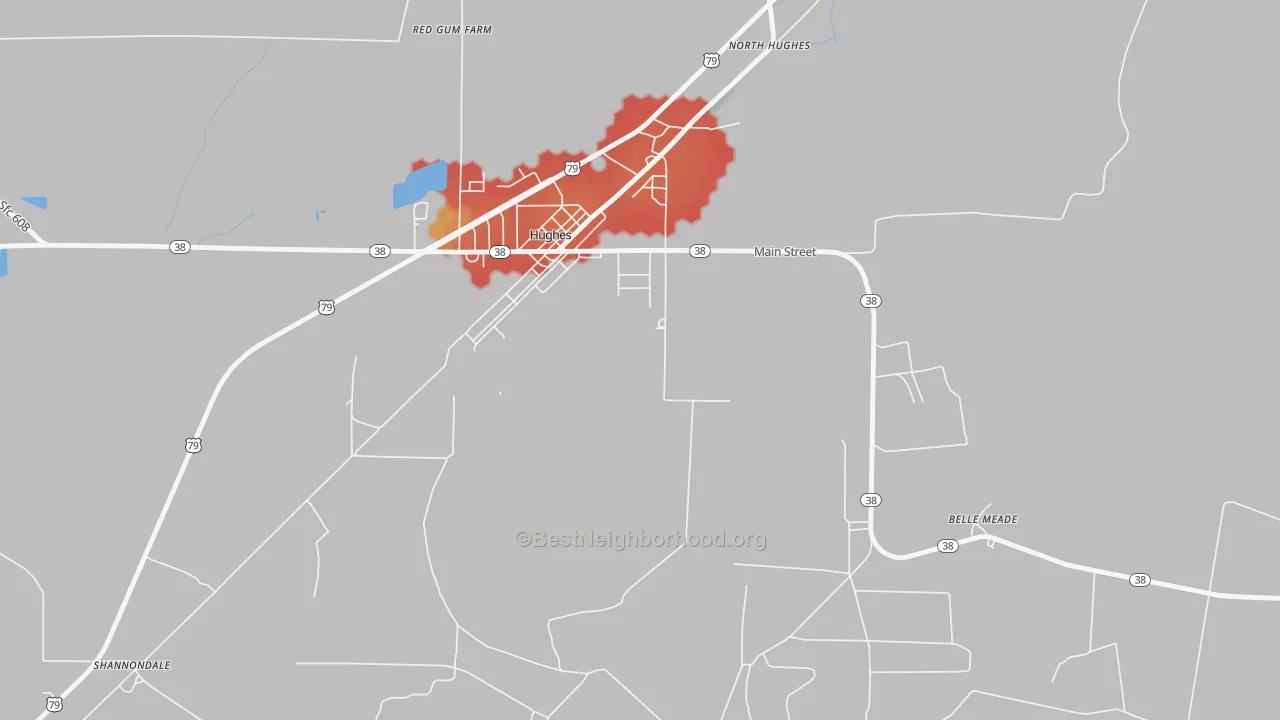 Walk Grade map of Belle Meade, AR, walkable areas in green and car-dependent areas in red