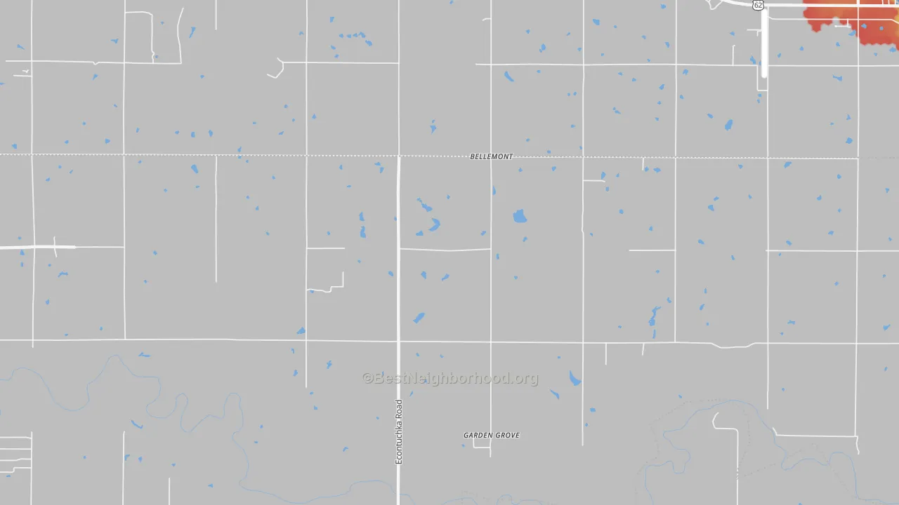 Walk Grade map of Bellemont, OK, walkable areas in green and car-dependent areas in red