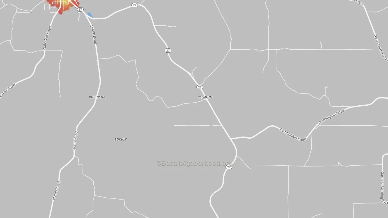 Walk Grade map of Belmont, WA, walkable areas in green and car-dependent areas in red