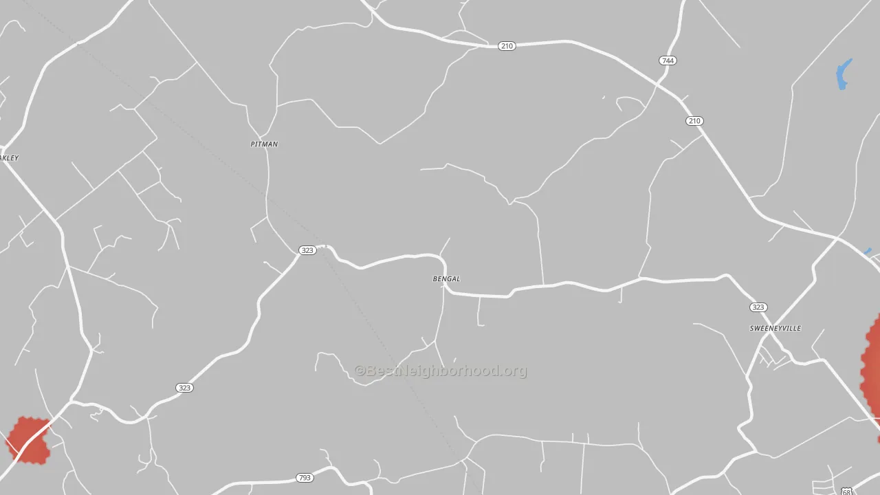 Walk Grade map of Bengal, KY, walkable areas in green and car-dependent areas in red
