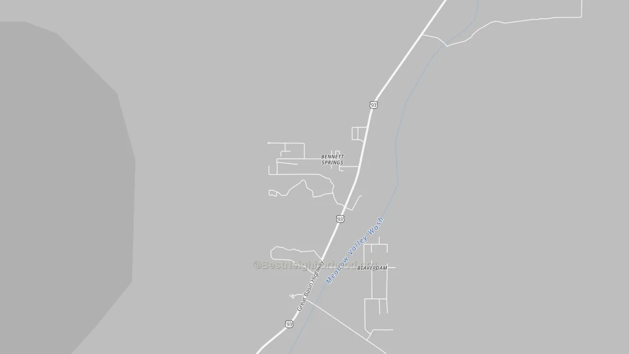 Walk Grade map of Bennett Springs, NV, walkable areas in green and car-dependent areas in red