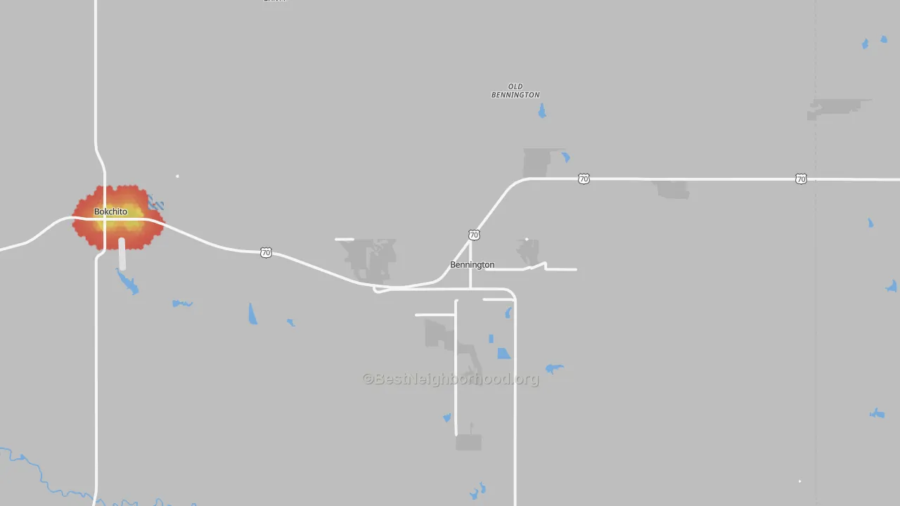 Walk Grade map of Bennington, OK, walkable areas in green and car-dependent areas in red