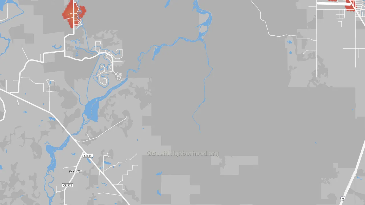 Walk Grade map of Bevilles Corner, FL, walkable areas in green and car-dependent areas in red