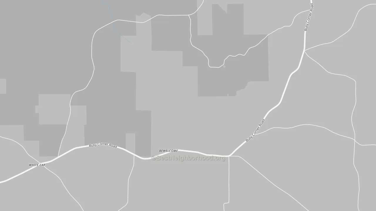 Walk Grade map of Bewelcome, MS, walkable areas in green and car-dependent areas in red