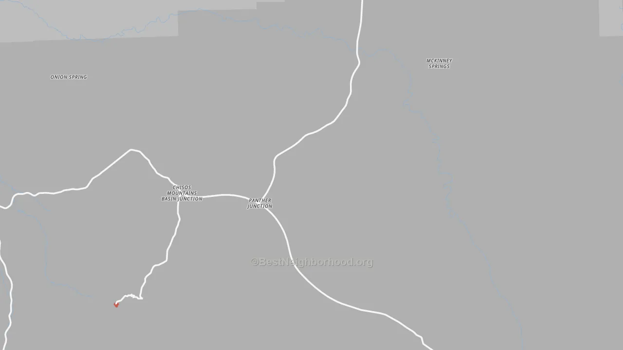Walk Grade map of Big Bend National Park, TX, walkable areas in green and car-dependent areas in red