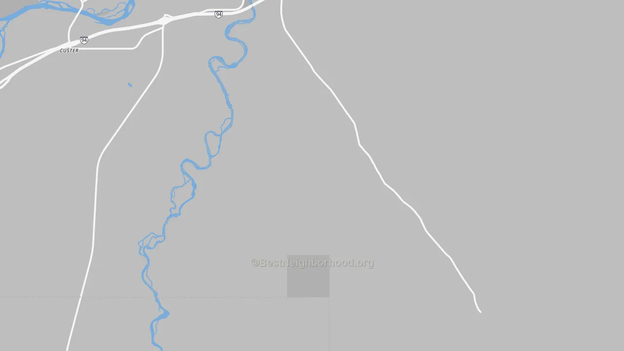Walk Grade map of Big Horn, MT, walkable areas in green and car-dependent areas in red