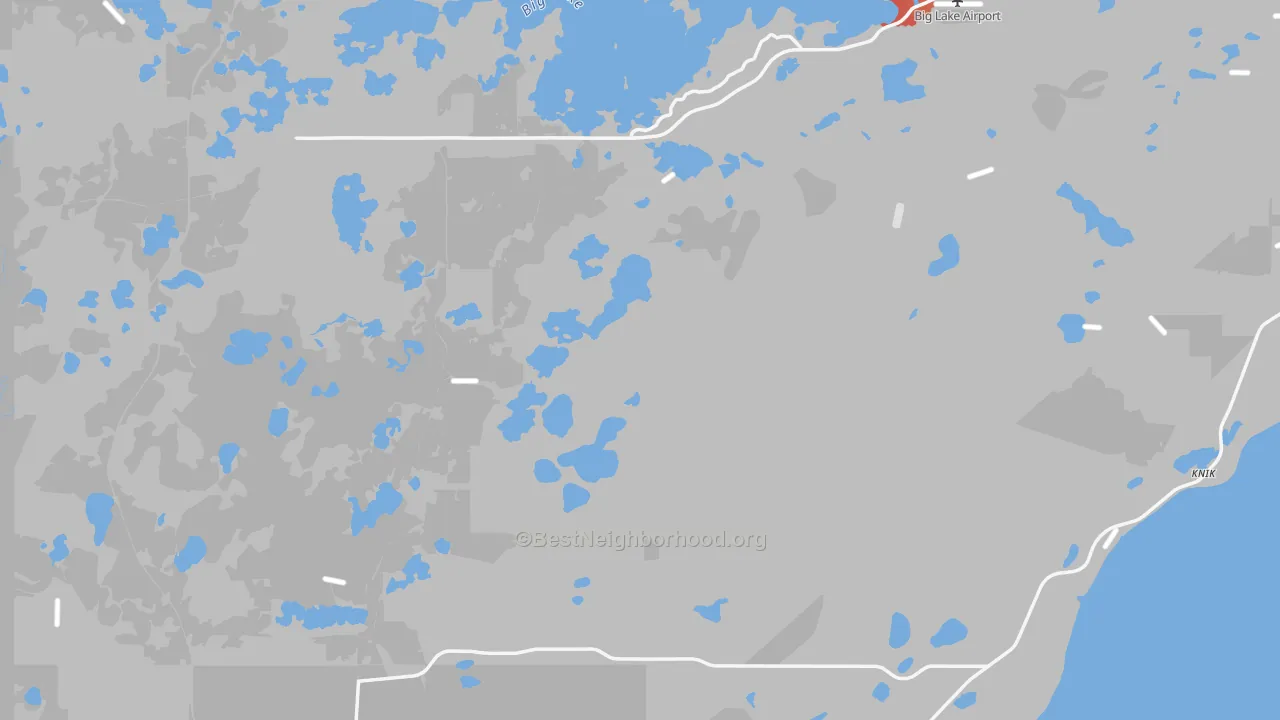 Walk Grade map of Big Lake, AK, walkable areas in green and car-dependent areas in red