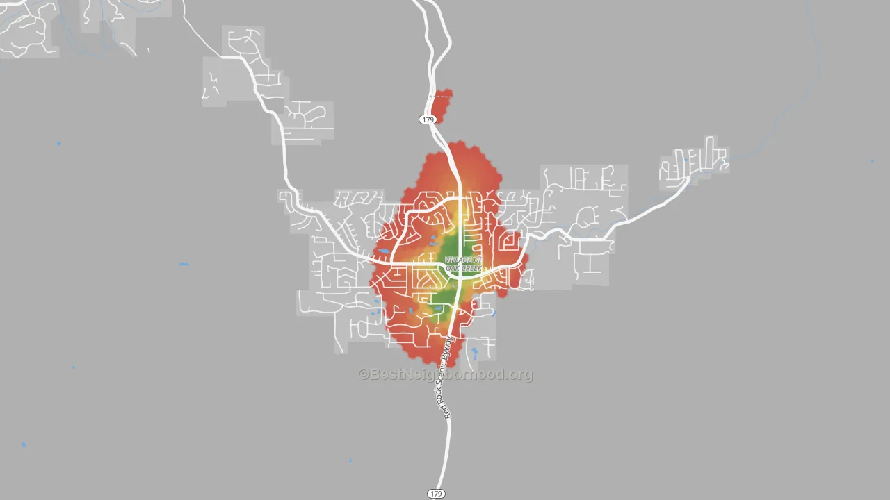 Walk Grade map of Big Park, AZ, walkable areas in green and car-dependent areas in red