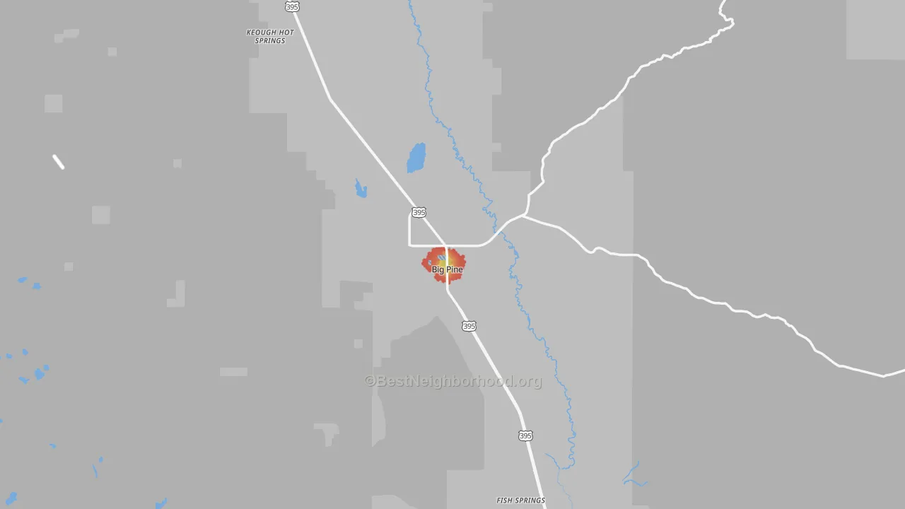 Walk Grade map of Big Pine, CA, walkable areas in green and car-dependent areas in red