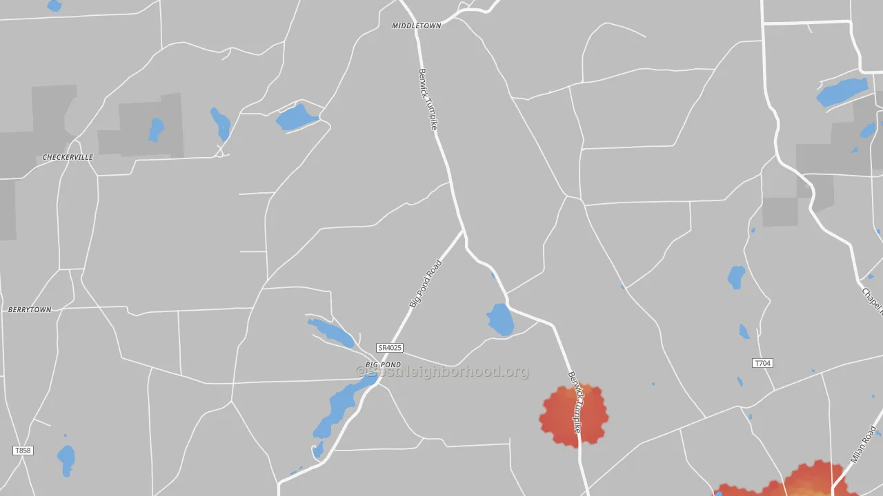 Walk Grade map of Big Pond, PA, walkable areas in green and car-dependent areas in red