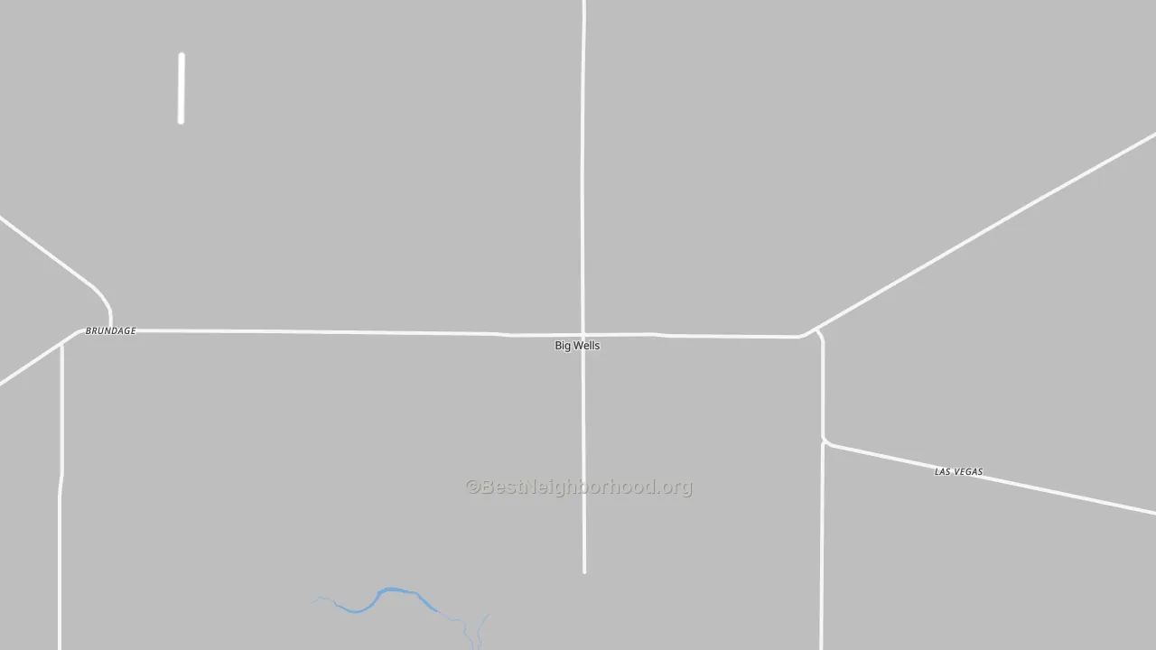 Walk Grade map of Big Wells, TX, walkable areas in green and car-dependent areas in red