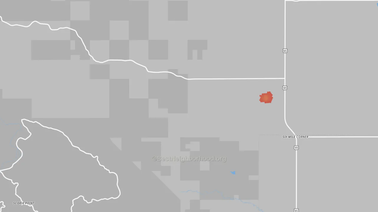 Walk Grade map of Billings County, ND, walkable areas in green and car-dependent areas in red