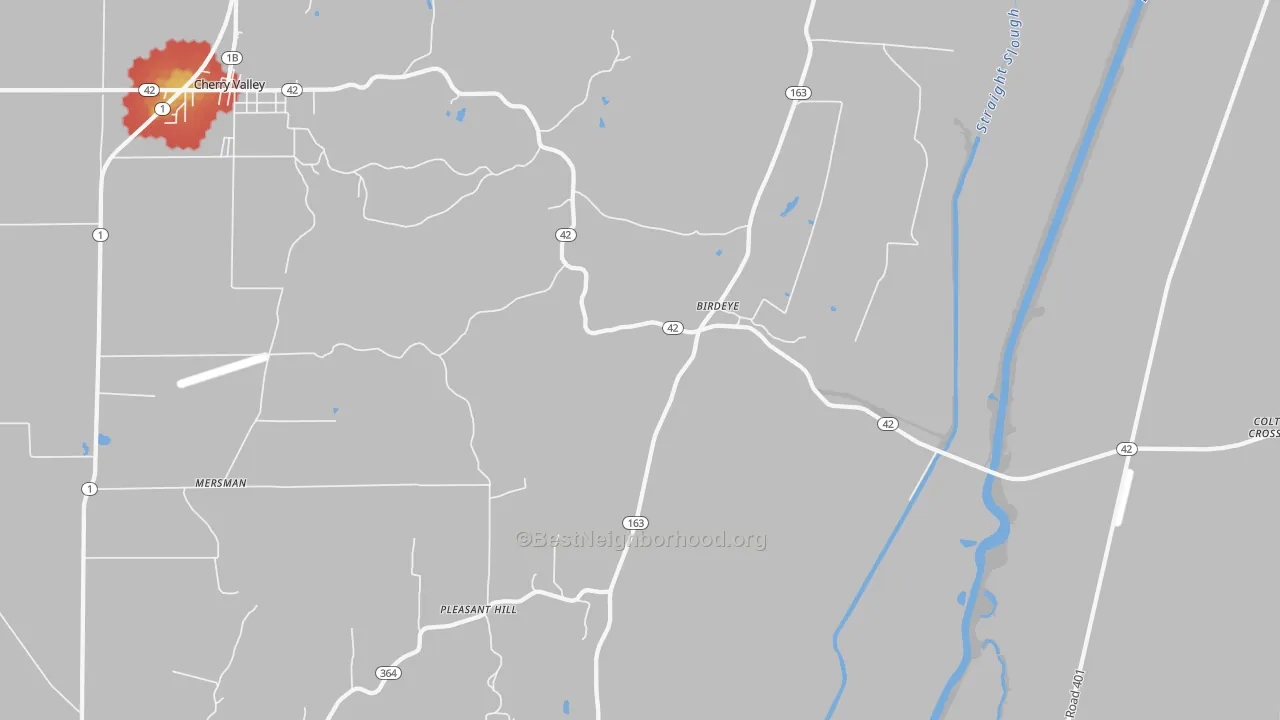 Walk Grade map of Birdeye, AR, walkable areas in green and car-dependent areas in red