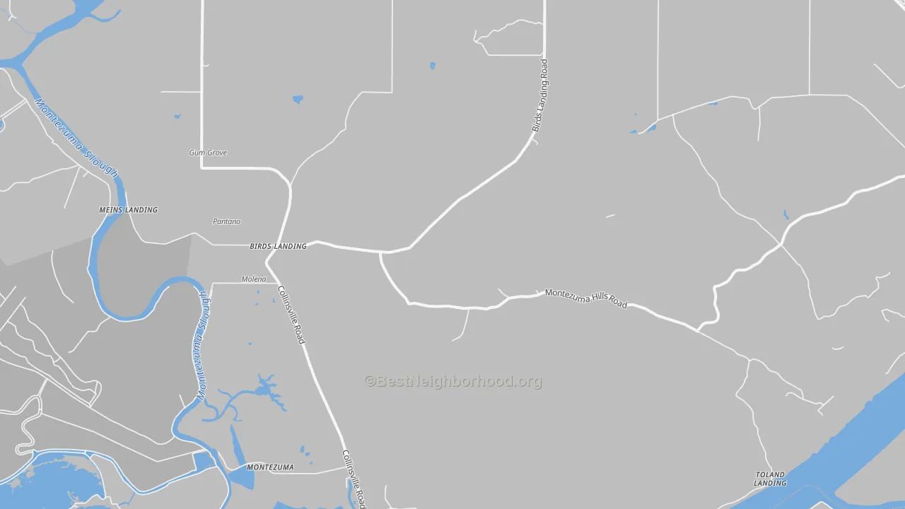 Walk Grade map of Birds Landing, CA, walkable areas in green and car-dependent areas in red