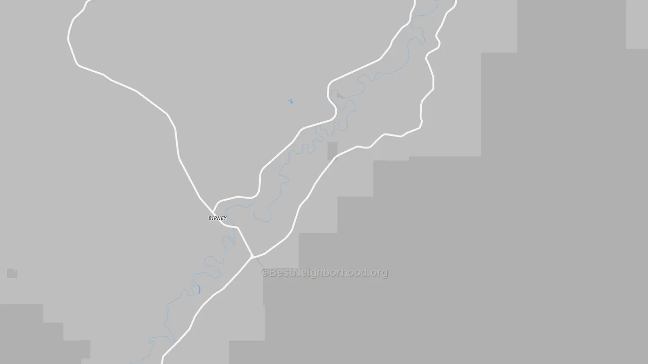 Walk Grade map of Birney Day School, MT, walkable areas in green and car-dependent areas in red