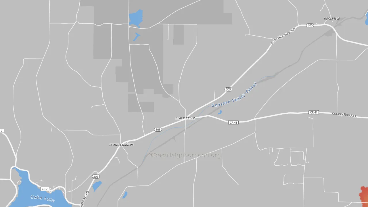 Walk Grade map of Black Creek, NY, walkable areas in green and car-dependent areas in red