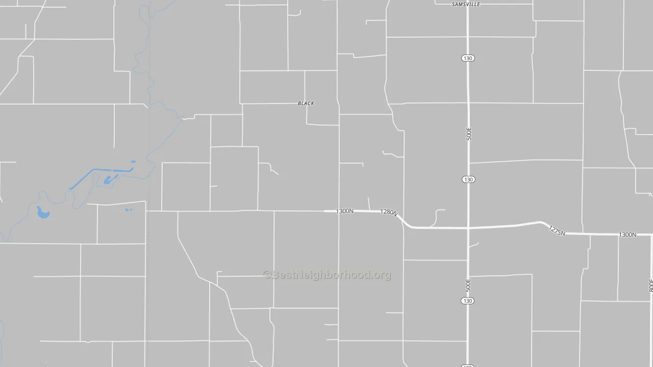 Walk Grade map of Black, IL, walkable areas in green and car-dependent areas in red