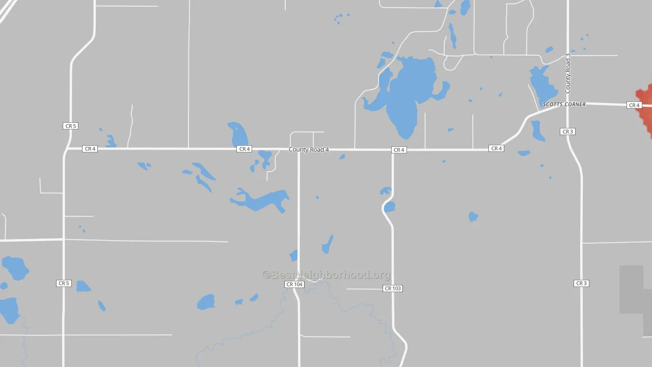 Walk Grade map of Blackhoof, MN, walkable areas in green and car-dependent areas in red