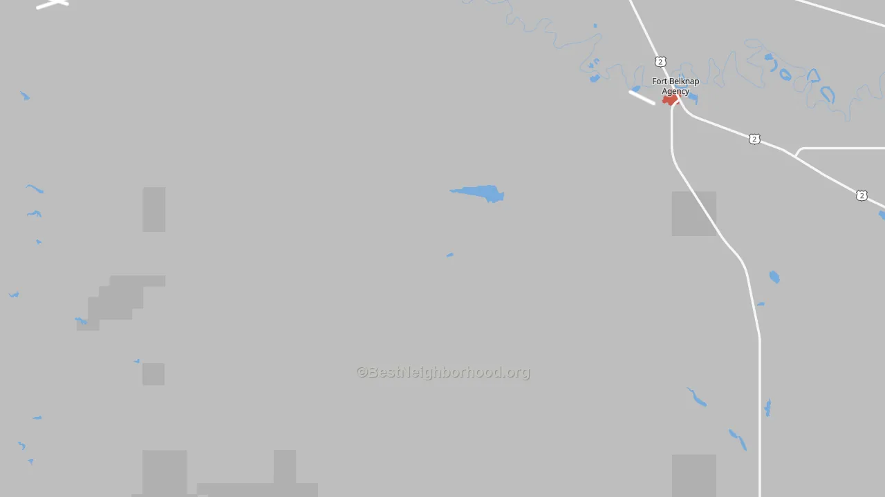 Walk Grade map of Blaine County, MT, walkable areas in green and car-dependent areas in red