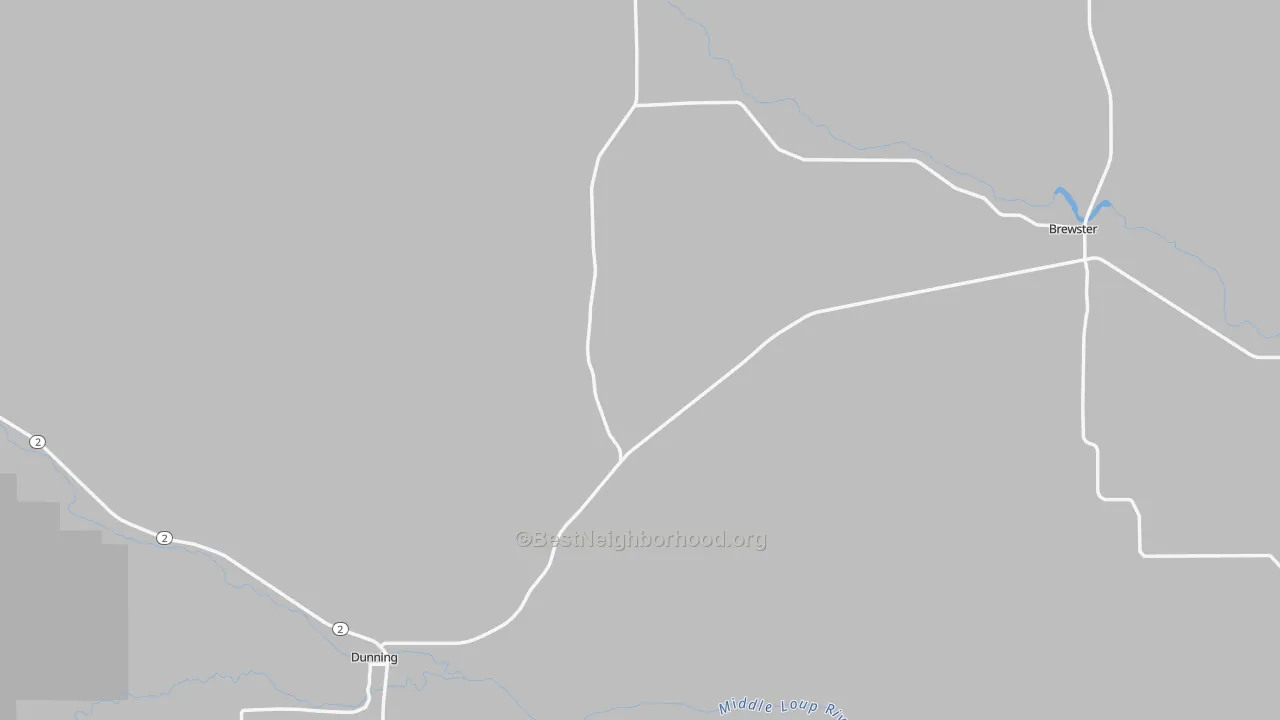 Walk Grade map of Blaine County, NE, walkable areas in green and car-dependent areas in red