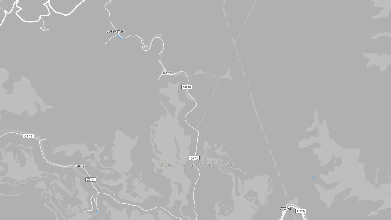 Walk Grade map of Blair, WV, walkable areas in green and car-dependent areas in red
