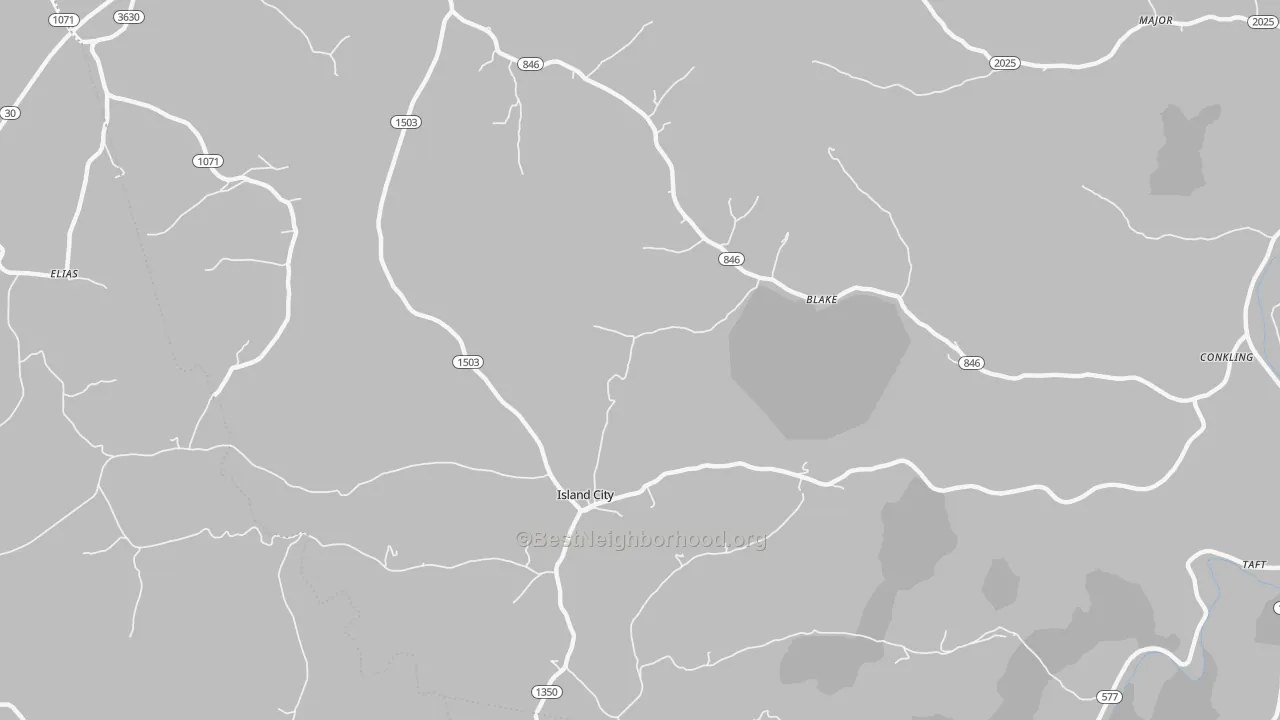 Walk Grade map of Blake, KY, walkable areas in green and car-dependent areas in red