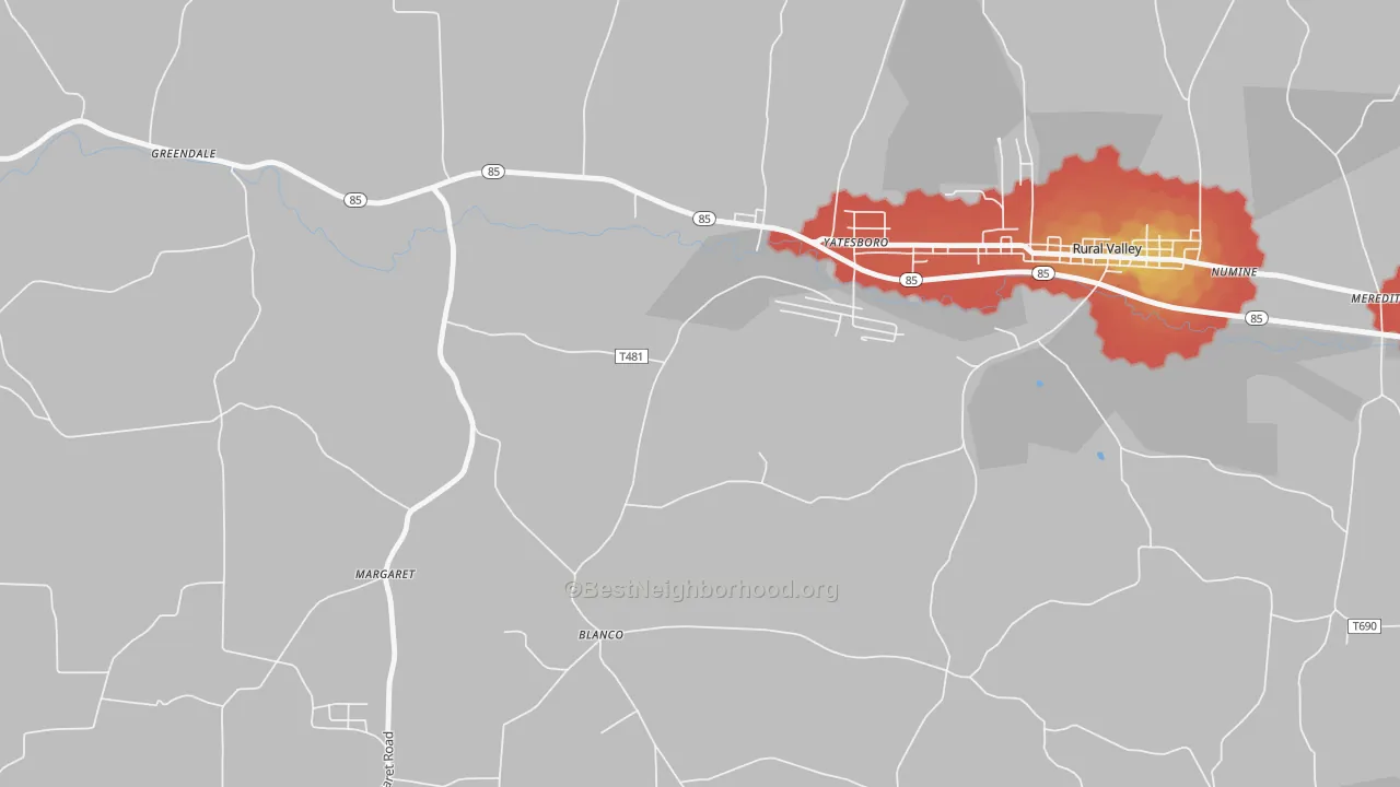 Walk Grade map of Blanco, PA, walkable areas in green and car-dependent areas in red