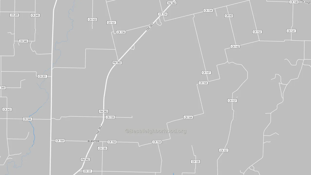 Walk Grade map of Blanton, TX, walkable areas in green and car-dependent areas in red