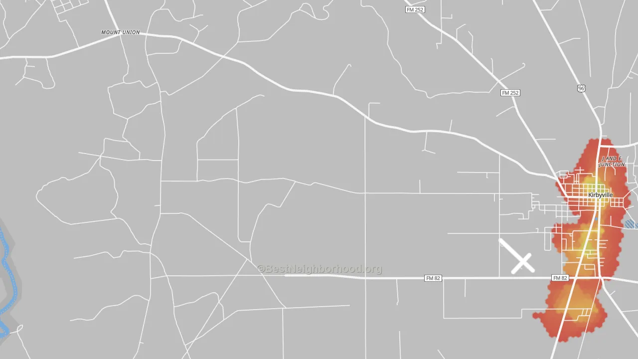 Walk Grade map of Bleakwood, TX, walkable areas in green and car-dependent areas in red