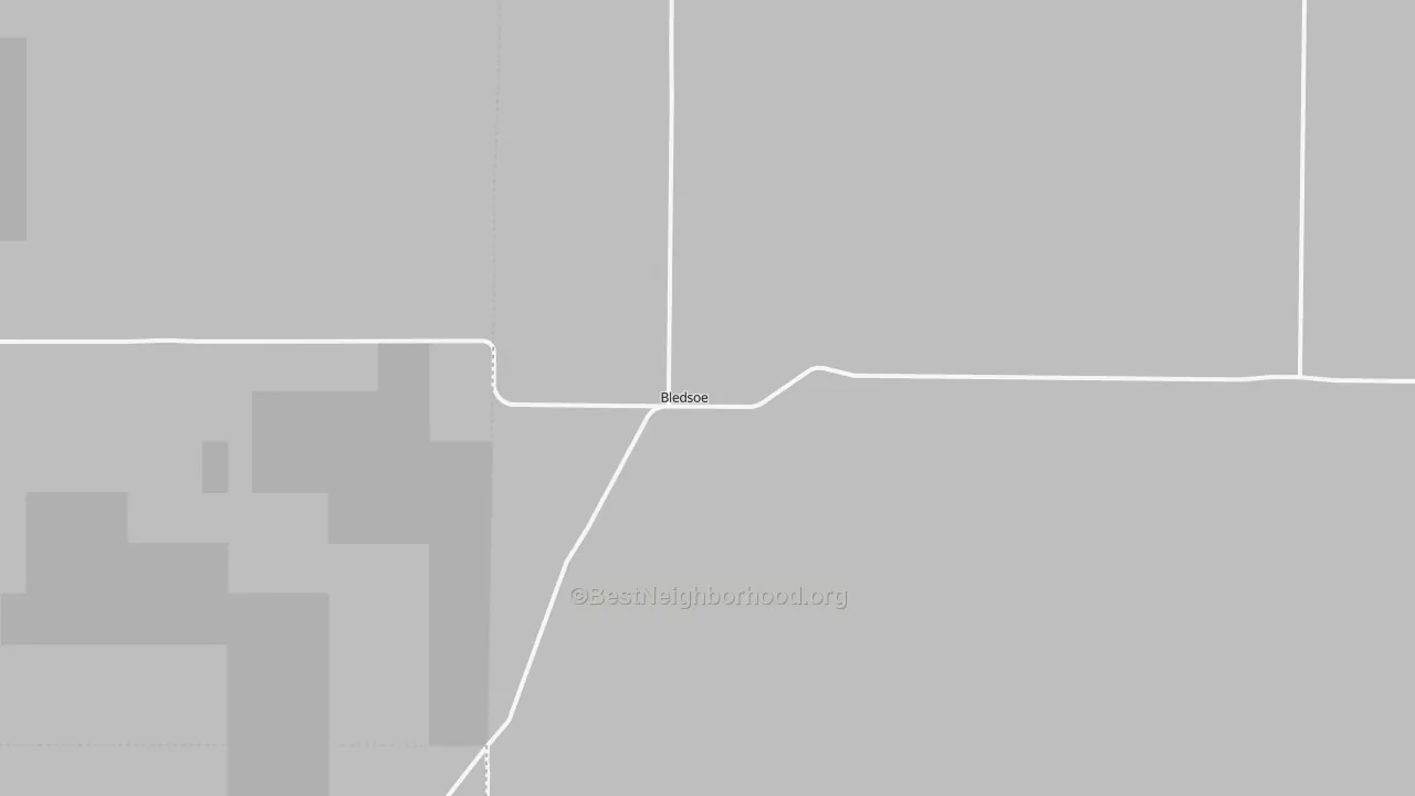 Walk Grade map of Bledsoe, TX, walkable areas in green and car-dependent areas in red