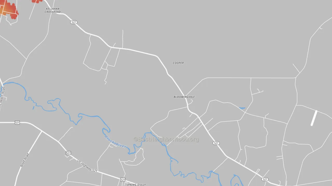 Walk Grade map of Bloomingvale, SC, walkable areas in green and car-dependent areas in red