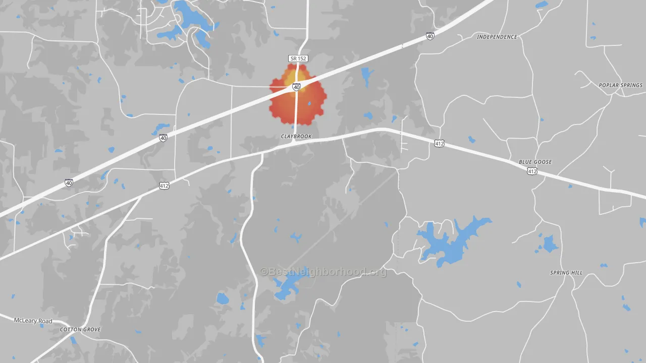 Walk Grade map of Blue Goose, TN, walkable areas in green and car-dependent areas in red