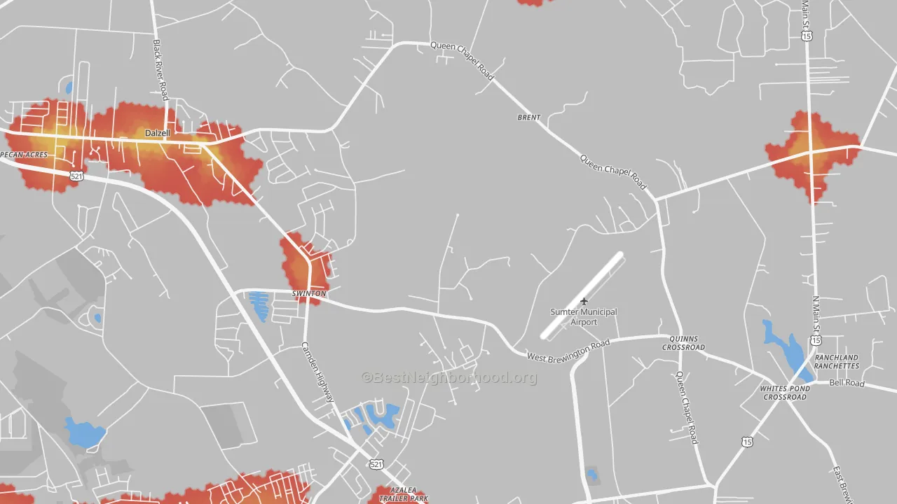 Walk Grade map of Bon Air Terrace, SC, walkable areas in green and car-dependent areas in red