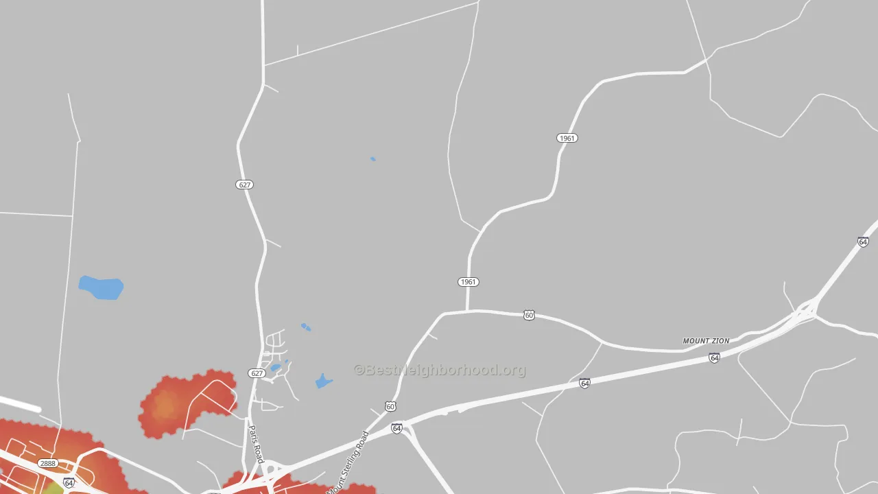Walk Grade map of Bon Haven, KY, walkable areas in green and car-dependent areas in red