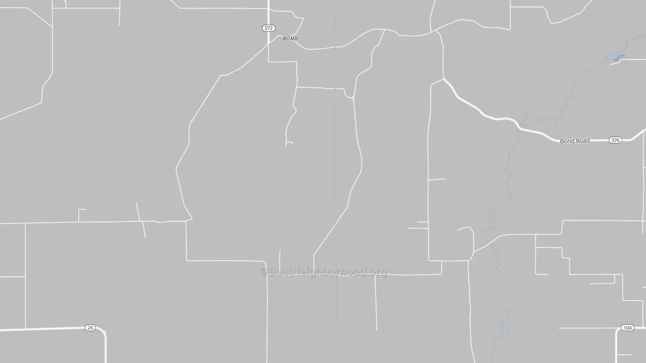 Walk Grade map of Bond, LA, walkable areas in green and car-dependent areas in red