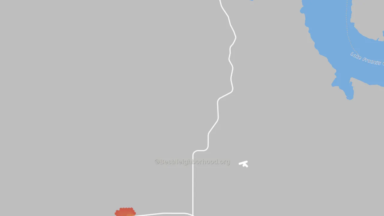 Walk Grade map of Bonesteel, SD, walkable areas in green and car-dependent areas in red