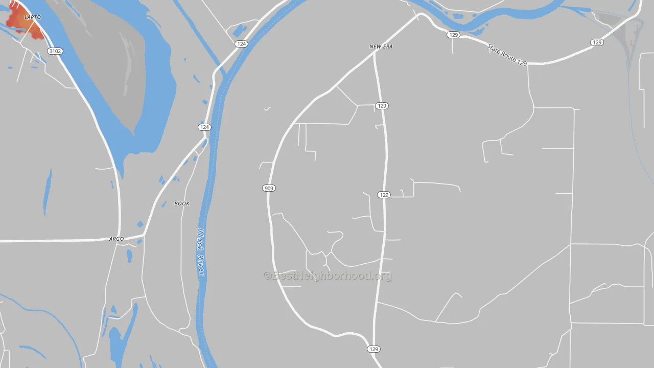 Walk Grade map of Book, LA, walkable areas in green and car-dependent areas in red