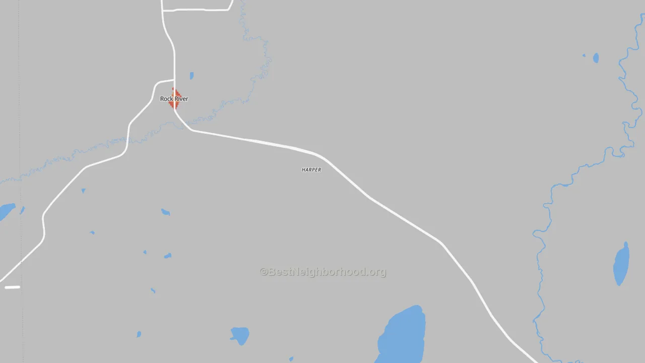 Walk Grade map of Bosler, WY, walkable areas in green and car-dependent areas in red