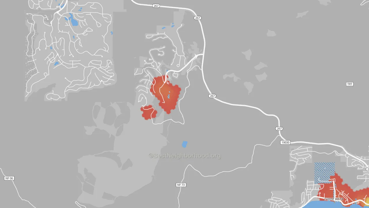 Walk Grade map of Bowman, CA, walkable areas in green and car-dependent areas in red