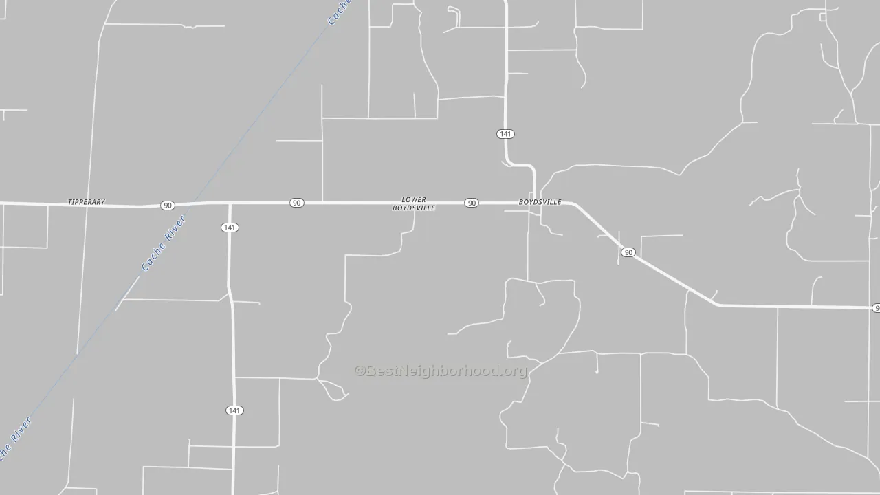 Walk Grade map of Boydsville, AR, walkable areas in green and car-dependent areas in red
