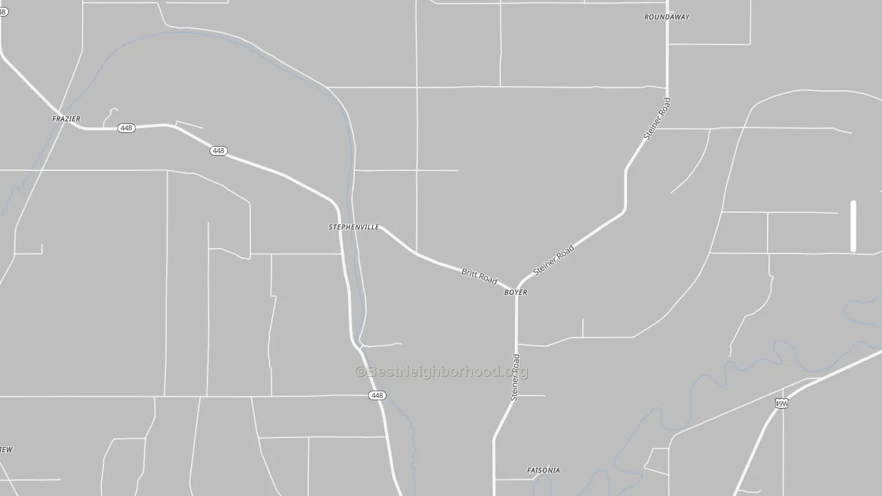 Walk Grade map of Boyer, MS, walkable areas in green and car-dependent areas in red