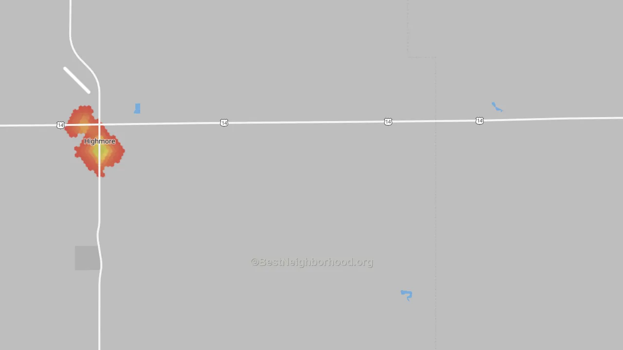 Walk Grade map of Bramhall, SD, walkable areas in green and car-dependent areas in red