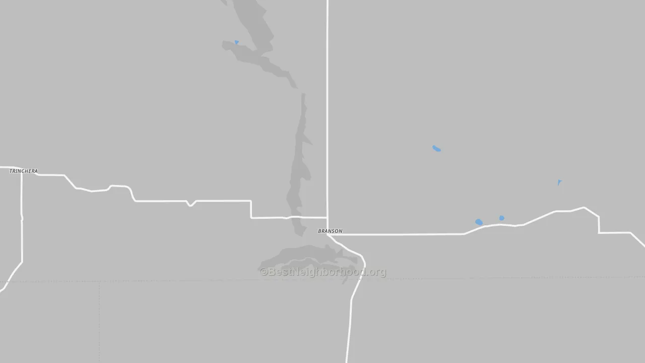 Walk Grade map of Branson, CO, walkable areas in green and car-dependent areas in red