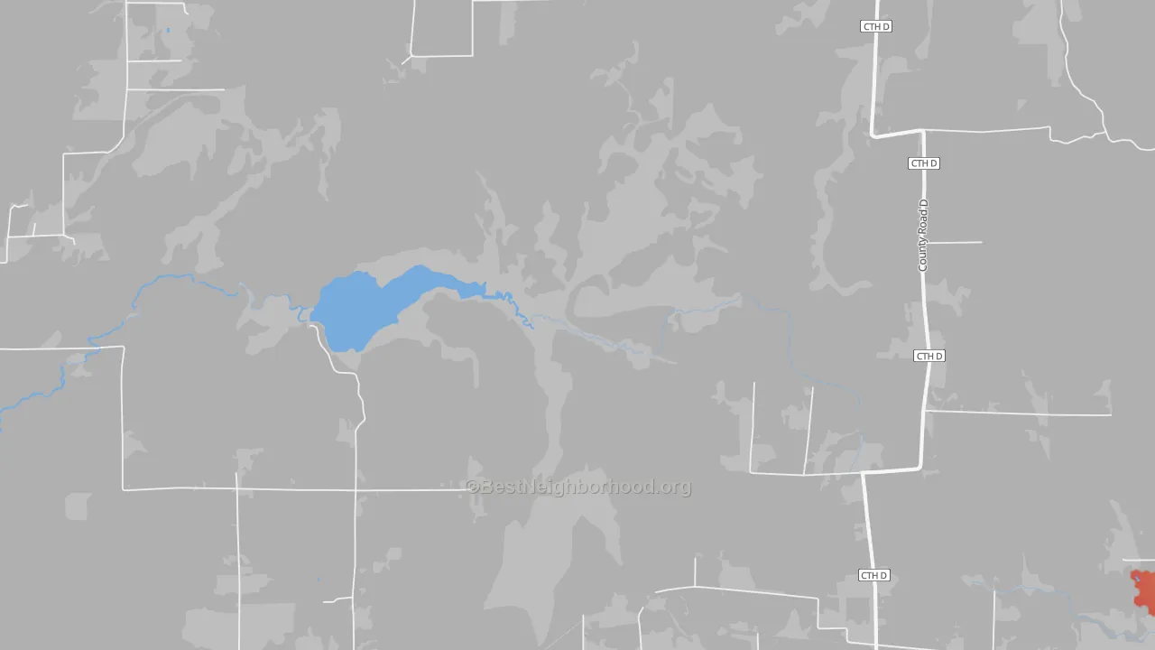 Walk Grade map of Brantwood, WI, walkable areas in green and car-dependent areas in red